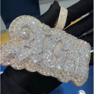 จี้เพชร VVS แบบแฟนซีคัท สลักชื่อ สร้อยคอผู้ชาย เงินแท้ 925 ประดับเพชรแบบ Iced Out จี้ตัวอักษรฮิปฮอป ประดับเพชรโมอิสซาไนต์ - Product Image 1