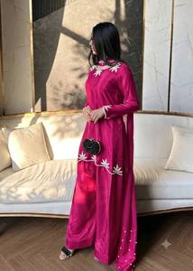 TENNECY New Design Trending Natural Satin <b>Top</b> Farshi-Palazzo Dupatta Reddy Wear Diwali Party Style Wrinkle-Free Stretchable - Product Image 2