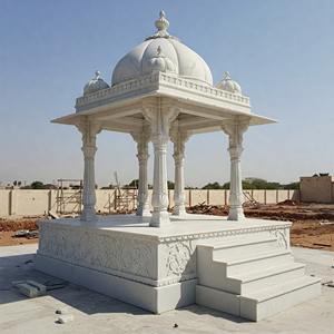 Gazebo en marbre blanc pour villa, jardin, lac et hôtel - Design rustique sculpté à la main, durable et écologique par Hayat Industries - Product Image 3