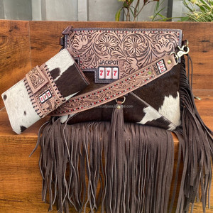 Bolsos cruzados de cuero mecanizados a mano más vendidos y cartera de bloqueo RFID para mujer, conjuntos de embrague de piel de vaca a la moda para mujer - Product Image 2