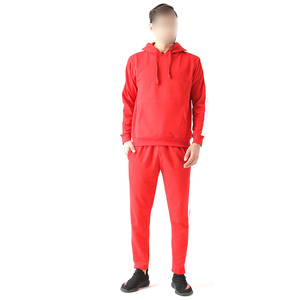 Survêtement à capuche rouge pour homme, couleur unie, décontracté, avec poches latérales, en coton respirant, style automne - Product Image 1