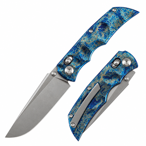Couteaux pliants à manche marbré bleu or avec lame à pointe tombante argentée, clip de poche en métal et verrouillage à bouton pour usage quotidien et extérieur - Product Image 6