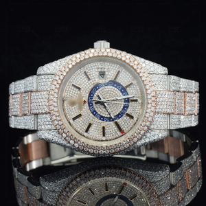 Montre mécanique en moissanite glacée avec cadran en verre, chronographe, bracelet en acier inoxydable, aiguilles analogiques, montre-bracelet de luxe personnalisée style hip-hop - Product Image 3