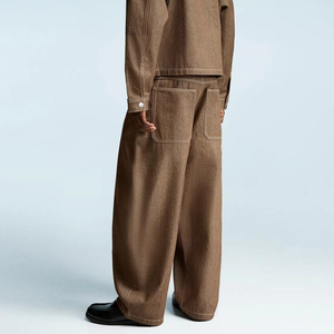 กางเกงยีนส์ทรงบอลลูนสีน้ำตาลเข้ม สไตล์สตรีทแวร์สำหรับผู้ชาย ทรงบูทคัทแบบหลวมๆ - Product Image 4