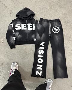 Ensemble de survêtement streetwear pour homme MAX WORLD ENTERPRISES, coupe classique, coton lourd écologique, effet délavé, sweat à capuche et pantalon de survêtement - Product Image 5