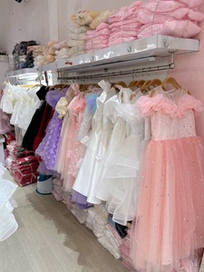ชุดเดรสเจ้าหญิงเด็กผู้หญิงสีชมพูอ่อนแบบซาตินทูลล์ยาวระดับเข่า แบรนด์ TUTUPETTI คอปกปีเตอร์แพน แต่งโบว์ชายกระโปรงระบาย ผลิตตามแบบเวียดนาม - Product Image 6