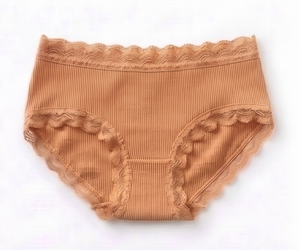 Ensemble soutien-gorge sans armatures et culotte bikini beige pour femme, avec dentelle, taille mi-haute, sans couture, en tricot de spandex, motif uni, séchage rapide - Product Image 3