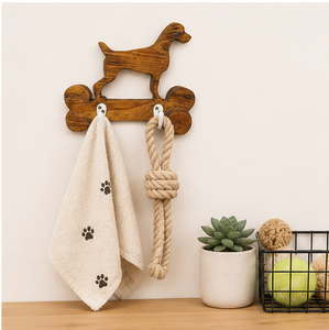 Rustic Handcrafted Wooden Dog Silhouette Wall Leash Holder & Key Rack Decorative Bone Design Pet Accessory Hanger For Entryway - Product Image 2
