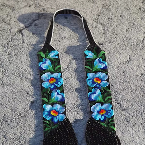Collier tendance en perles de fleurs de mignonnonne bleues, Collier tissé à la main, Collier bohème, Bijoux ethniques, Collier de fleurs perlées - Product Image 2
