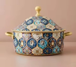 Casserole arabe en émail, motif tournesol pastel vert clair, pour garder les aliments au chaud, idéale pour la décoration de table du Ramadan - Product Image 6