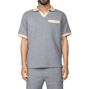 Men's Black Solid Color Short Sleeve <b>Polo</b> Shirt With <b>White</b> Collar And Cuff Casual Summer Knitted Cotton Top - Product Image 3