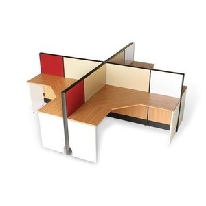Four-Person Modular <b>Workstation</b> Cluster with Privacy Panels Curved Desks Storage Units and Modern Office Design Layout - Product Image 4