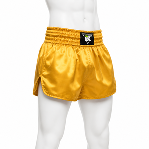 Golden Muay Thai Boxing <b>Shorts</b> Men's Satin <b>Kickboxing</b> Training Fight Wear Breathable Front Logo Adult Muay Thai <b>Shorts</b> - Product Image 2