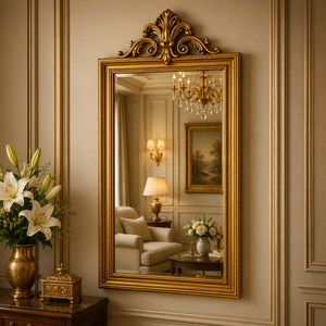 Heritage Crest Wooden Carving <b>Wall</b> <b>Mirror</b> Handcrafted Decorative Frame Premium Full Length Accent <b>Mirror</b> for Luxury Homes - Product Image 1