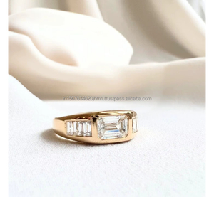 IGI/ Lab Grown Emerald Cut Vintage 14k Yellow Wedding/Engagement <b>Ring</b> Unisex Fine Yellow Gold Anniversary Party-Worthy - Product Image 2