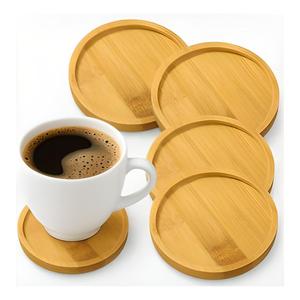 ชุดจานรองแก้วไม้คลาสสิกทรงกลม ทนความร้อน ใช้สำหรับวางแก้วกาแฟ ชา แก้วน้ำ ป้องกันการลื่น ป้องกันพื้นผิวโต๊ะ ตกแต่งโต๊ะอาหารและบาร์ - Product Image 1