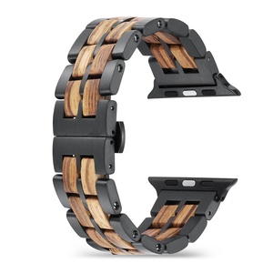 Correa de Lujo de Madera de Zebrano y Acero Inoxidable para Reloj <span class=keywords><strong>Apple</strong></span> <span class=keywords><strong>Watch</strong></span> Series Ultra 1-11 38/<span class=keywords><strong>40</strong></span>/41/42/44/45/46/49mm - Product Image 3