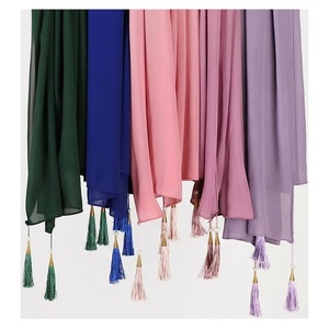 Pañuelo de Chifón para Mujer, Largo, de Color Sólido, con Borde de Borlas, Multifuncional, para Uso Diario, Accesorio para Todas las Temporadas - Product Image 1