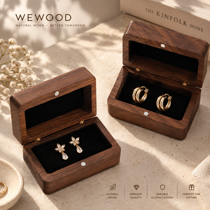 Custom Luxury Walnut Wooden <b>Jewelry</b> <b>Box</b> with <b>Velvet</b> Interior OEM Gift Packaging - Product Image 2