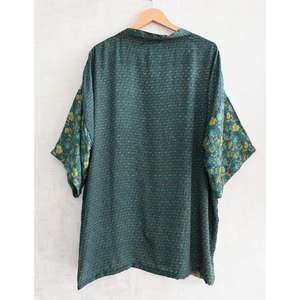 Luxury Indian <b>Silk</b> <b>Kimono</b> Short Robe Handmade Printed Nightwear Womens Loungewear Gown - Product Image 4