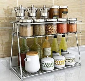 Estante de Cocina Metálico de 2 Niveles con Bandeja de Drenaje para Platos y Especias - Product Image 6