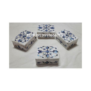 High Quality Handmade Product White Marble Blue Mother of Pearl Inlay Jewellery <b>Box</b> Rectangle Shape Glossy Surface Used Gifting - Product Image 4