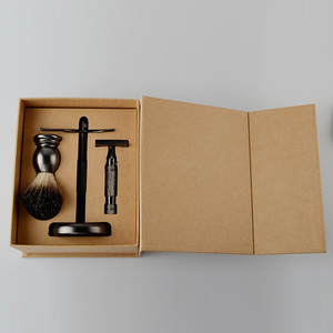 Men's Black Metal Shaving <b>razor</b> Brush Stand with Craft Paper Box Grooming <b>Set</b> - Product Image 2
