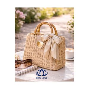 BOLSA DE RATÁN NATURAL ECOLÓGICA MÁS VENDIDA |   Bolso Bandolera Boho Versátil Tejido a Mano con Decoración de Perlas, Duradero y con Capacidad de 3L+ - Product Image 1
