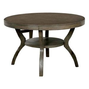 Rustic Grey <b>Solid</b> <b>Wood</b> Round Dining <b>Table</b> with Shelf 1pc Furniture for Dining Room - Product Image 6