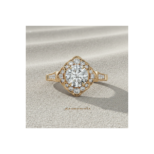 แหวนเพชรสร้างในห้องปฏิบัติการ ทรงวงรี ประดับเพชรแบบหนามเตย ชุบทองคำชมพู 14K สไตล์วินเทจ พร้อมใบรับรอง - Product Image 1