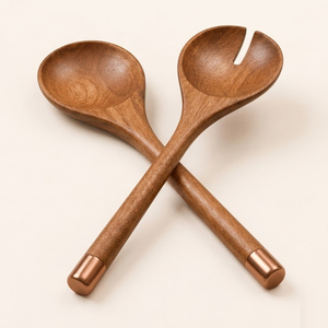 Premium Acacia Wood <b>Salad</b> Server Set of 2 Handcrafted Long Handle Wooden Serving Spoons & Fork Eco-Friendly for Home Restaurant - Product Image 2