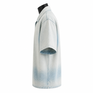 Camisa de Mezclilla de Manga Corta para Hombre, Lavado Claro, Talla Grande, 100% Algodón Orgánico, Secado Rápido, Ecológica, OEM, ODM, Marca Privada - Product Image 4