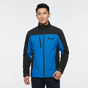 Veste polaire homme bleu et noir à blocs de couleur, col montant, fermeture éclair intégrale, coupe-vent, style sportif, pour l'automne - Product Image 3