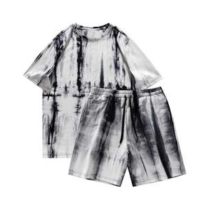 ชุดเซ็ตเสื้อยืดแขนสั้นและกางเกงขาสั้นผ้าฝ้ายถักลายดอกไม้สำหรับผู้ชาย ฤดูร้อน สไตล์ลำลอง ขายส่ง ชุด 2 ชิ้น - Product Image 5