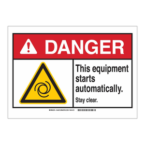 Panneau de signalisation de sécurité pour équipement à démarrage automatique Brady Danger - Panneau d'avertissement en PVC pour zones de travail industrielles - Product Image 3