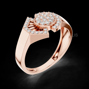 Anillo llamativo de oro rosa con diamantes cultivados en laboratorio de cúpula ancha, banda llamativa y robusta, impresionante y llamativa. - Product Image 4
