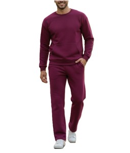 Ensemble sweat-shirt et pantalon pour homme, vert uni, col rond, tricoté, décontracté, pour l'automne - Product Image 4