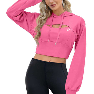 Sudadera con capucha corta para mujer, diseño personalizado, top deportivo rosa con aberturas, OEM ODM, ropa deportiva - Product Image 1