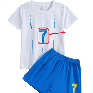 Ensemble de maillots de football pour garçons, blanc et bleu, manches courtes, évacuation de l'humidité, uniforme d'équipe personnalisé, tissu 100% polyester, maillot de sport - Product Image 1