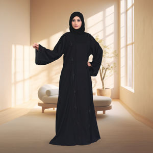Abaya Holgada de Tela Nida para Eid, con Bordado Minimalista, Corte Recto, Manga Larga, Ropa Modesta para Mujeres Musulmanas, Inspiración Árabe, Atuendo para Ocasiones Especiales - Product Image 3