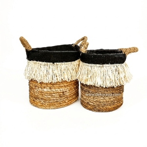 Set 2 Natural Colorful <b>Wicker</b> Banana <b>Basket</b> Handle Sustainable Home Decoration Organization Storage Woven <b>Baskets</b> Food Baby Use - Product Image 3
