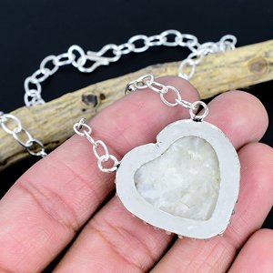 Rainbow <b>Moonstone</b> Gemstone Heart Shape Chain <b>Pendant</b>: 925 Sterling Silver Handmade Designer Jewelry Necklace - Product Image 3