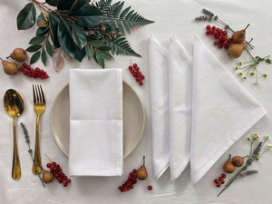 Nappe de table en lin blanche faite à la main, style pastoral, 60x60cm, réutilisable pour les mariages, les fêtes et les dîners - Product Image 1