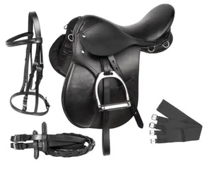 TI101OA040 Selle de course robuste en cuir véritable, design personnalisé, avec siège souple, pour l'équitation anglaise de saut d'obstacles, avec arceau en bois - Product Image 1
