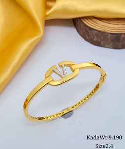 Designer V Letter Alphabet Bracelet Kada 10 Grams 22K <b>Solid</b> <b>Gold</b> Finish <b>Bangle</b> Size 2.4 Modern Party Gift Jewelry - Product Image 2