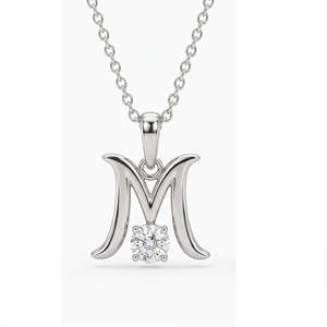 Colgante de Plata de Ley 925 de Lujo con Letra M, Corte Brillante Redondo, Diamante Cultivado en Laboratorio y Natural, Joyería Moderna para Uso Diario - Product Image 4