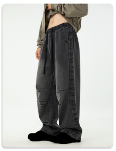 Jean en denim noir pour homme de qualité supérieure, coupe droite, ample, taille mi-haute, en coton, décontracté, pour l'automne, prix de gros 2026 - Product Image 5