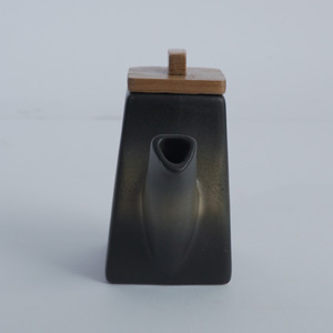 Agung Keramik D-1228 Black Reactive Glaze Ceramic Soy <b>Sauce</b> <b>Pot</b> 200ml with Wooden Lid for Restaurant Hotel Tableware Serving - Product Image 1