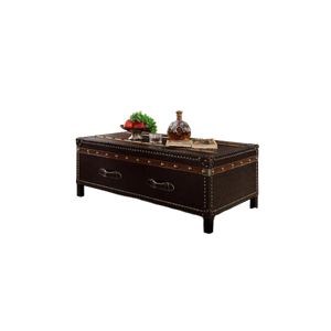 Classic Old Vintage Style Solid Wooden Living Room <b>Coffee</b> Taable with Storage <b>Box</b> and Leather Handle Brass Fitted <b>Coffee</b> <b>Table</b> - Product Image 3
