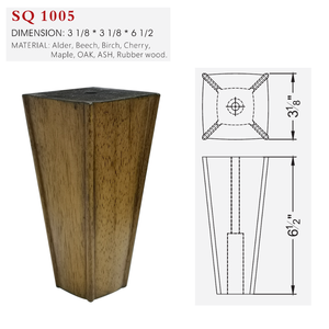 Wholesale Classic Tapered Square Wooden Furniture Components Inexpensive Rubberwood Unfinished Couch Support <b>Feet</b> Bulk Supply - Product Image 1